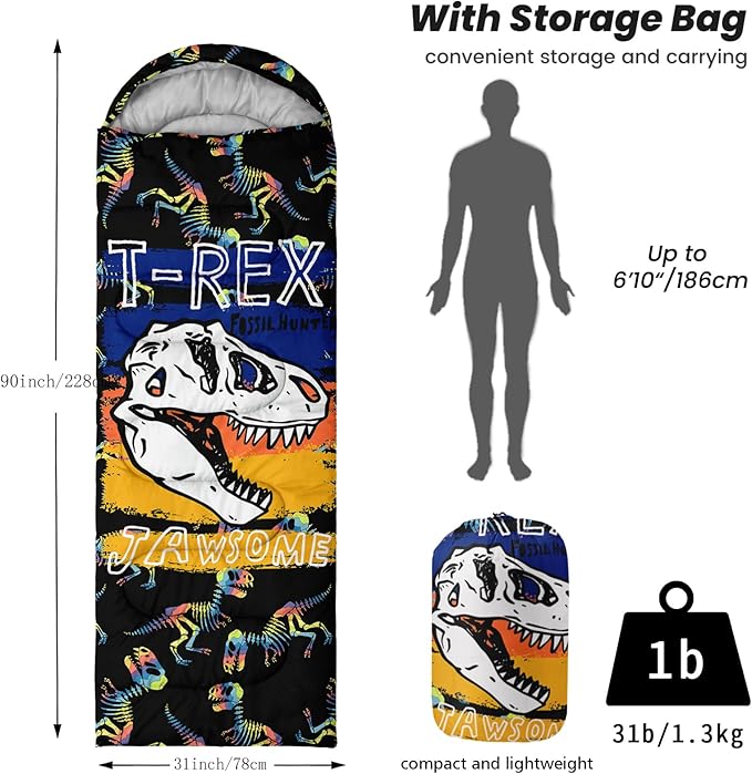 Sleeping Bags for Adults Youth Kids3D Printing Camping Sleeping Bag for Girls Boys Lightweight Waterproof Cold/Warm Weather Sleeping Bag for 3 Seasons