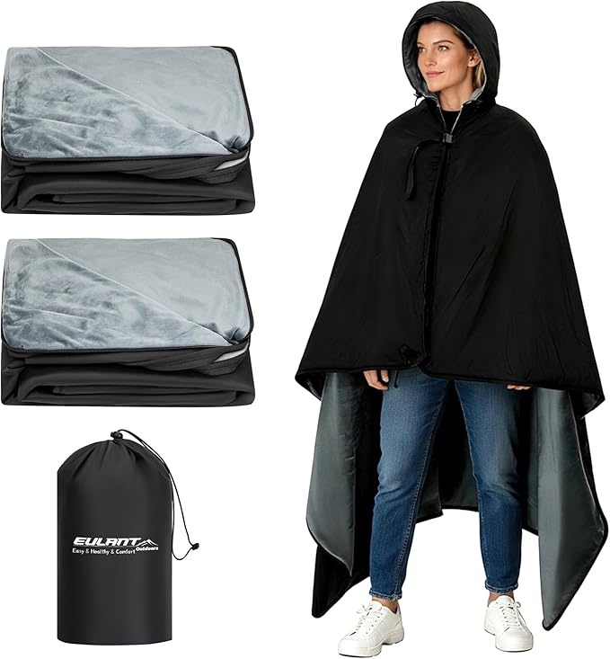 EULANT Large Wearable Camping Blanket with Crystal Velvet LiningWaterproof Windproof Warm Outdoor Camping Blanket