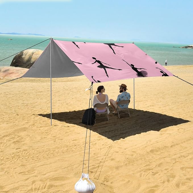 Ballet Dancer Black Silhouette Pattern Camping Sun Shelter Beach Tent Portable Beach Sun Shade Outdoor Canopy for Camping Trips Fishing Picnic