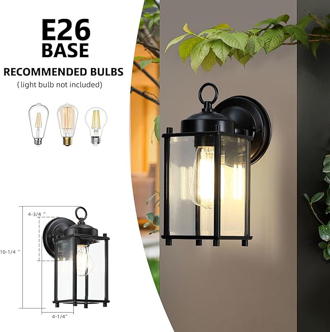 Outdoor Wall Light Exterior Lighting Fixture Wall Lantern Black Porch Light Fixture with Clear Beveled Glass Outdoor Wall Sconce Waterproof Anti-Rust E26 Socket for Front Door