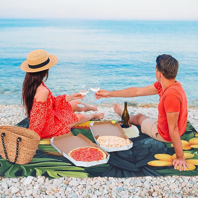 Waterproof Sandproof Beach Blanket 59''×68'' Animal Toucan Polyester Outdoor Picnic Blanket with 4 Stakes &amp Storage Bag for BeachCampingVacation