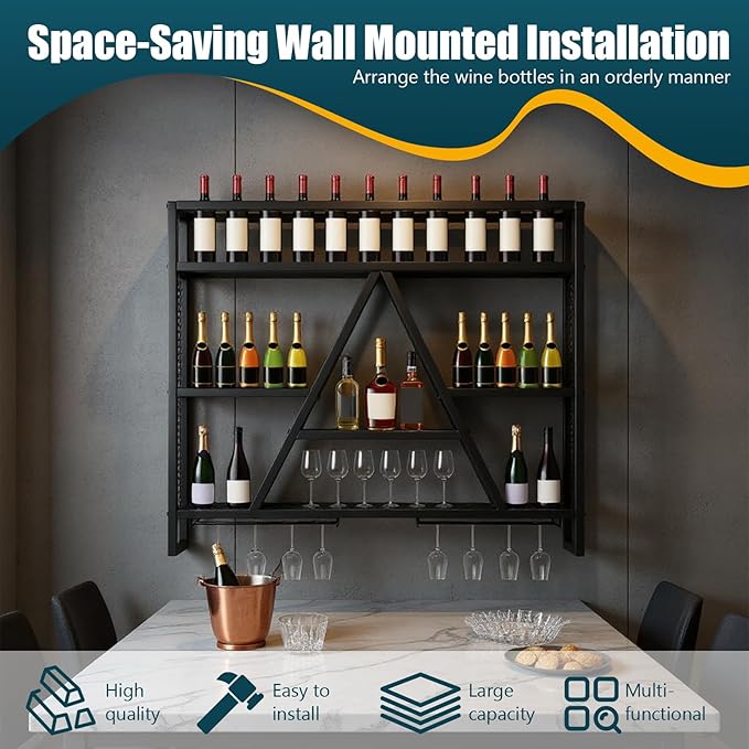 Wall Mounted Rack Multi-Purpose Bar Bottle Display Shelf Large Capacity for Kitchens Bars Cafes