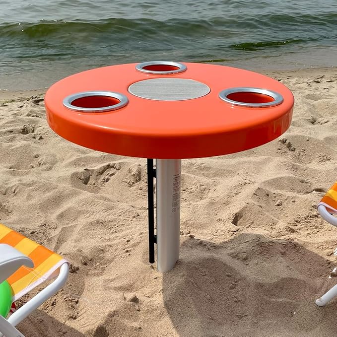 Manufacturers' Select ITC Beach Table with Sand Bar Auger Post Durable Beach Accessory Yard Campground Glamping in and Out of The Water. (Orange 31 Sand Bar)