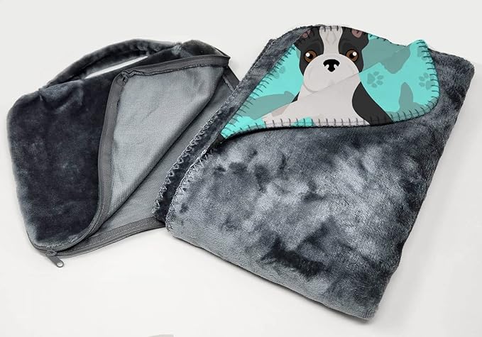 Caroline's Treasures MLM1003TBLT Black and White French Bulldog Soft Travel Blanket with Bag Airplane Blanket Indoor Outdoor Camping Blanket for Traveling Picnics Beach Trips Concerts