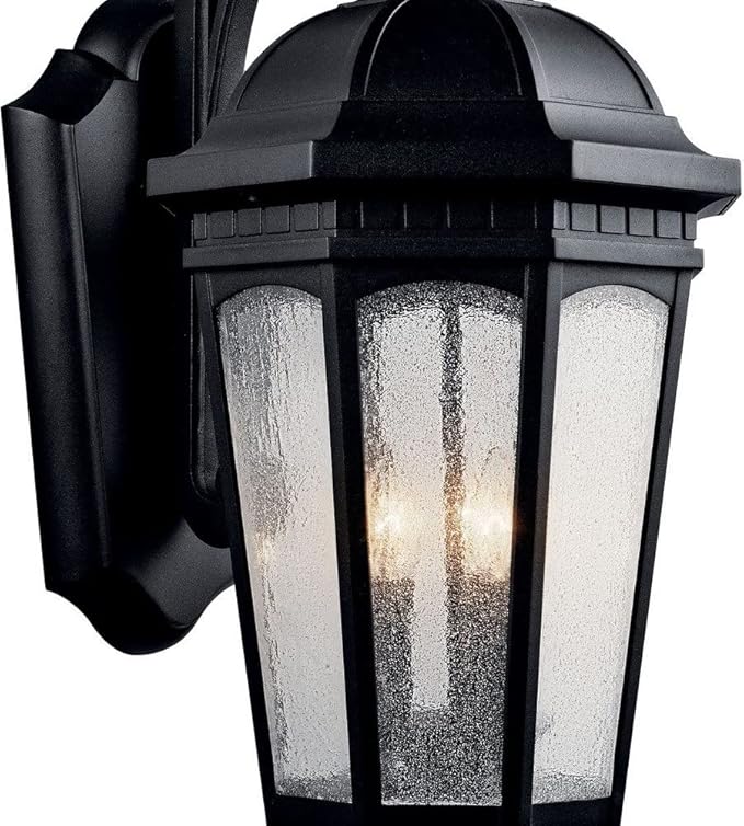 Kichler Courtyard 26.5 3 Light Outdoor Wall Light with Clear Seeded Glass in Rubbed Bronze