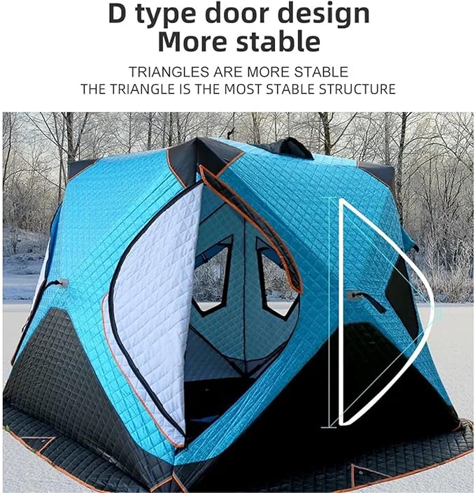 Pop-Up Portable Ice Fishing Tent with Carry Bag Insulated Ice Fishing Shelter with Two Doors &amp Six Windows 3-4 Person