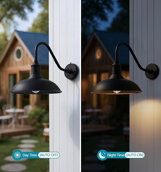 11 Inch Outdoor Barn Gooseneck Lights from Dusk to Dawn Waterproof and Rust Resistant Classic Farmhouse Barn Lights Gooseneck Lights for Garage Patio and Porch