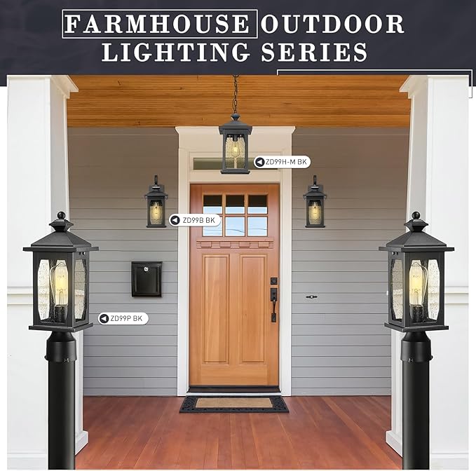 zeyu 16 Inch Outdoor Lamp Post Light Farmhouse Exterior Post Light Fixture for House Patio Yard Die-Cast Aluminum with Seeded Glass Shade Black Finish ZD99P BK