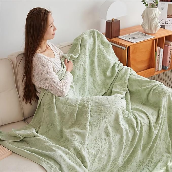 100% Cotton Throw Blanket for Couch Bed Sofa - Breathable Lightweight Machine Washable Summer Blanket for Adults Soft Fall Throw Blanket for Office and Home Decoration Sage Green 70x86 Inches