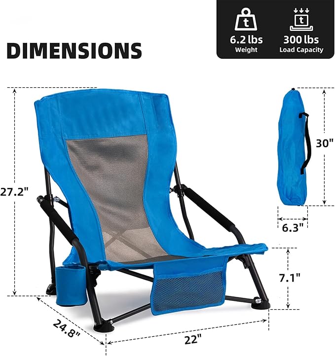 Folding Camping Chair - Lightweight Portable Beach Chair with Cup Holder Heavy Duty 300lbs Capacity Lawn Chair for Outdoor Camping Travel Concert (Light Blue)