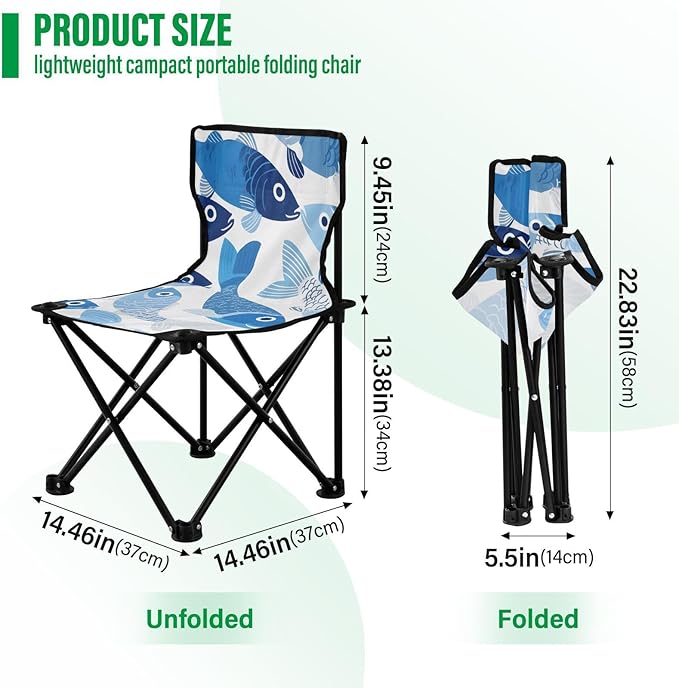 Blue Fish Portable Camping Chairs Folding Chair - Durable Oxford Fabric Lightweight Iron Frame Easy Fold Design - Ideal for Outdoor Activities Camping Fishing and Travel
