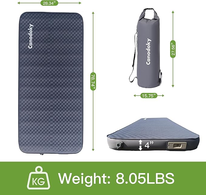 4 Ultra-Thick Single Self-Inflating Sleeping Pad with 3-in-1 Rechargeable Pump Air Adjustable Foam Camping Mattress Fast Inflate &amp Deflate 9.5R Heavy-Duty Camping Mat for Car Van Rooftop Tent