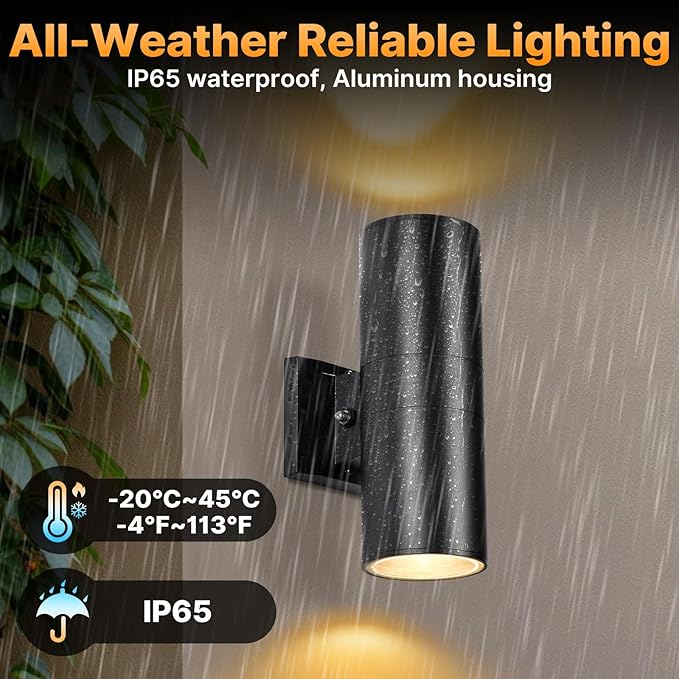 Dusk to Dawn Porch Light 1 Pack Modern Outdoor Wall Lights with Bulbs Cylinder Black Outdoor Light Fixture Wall Mount Up and Down Lighting Wall Sconce for House Porch Door