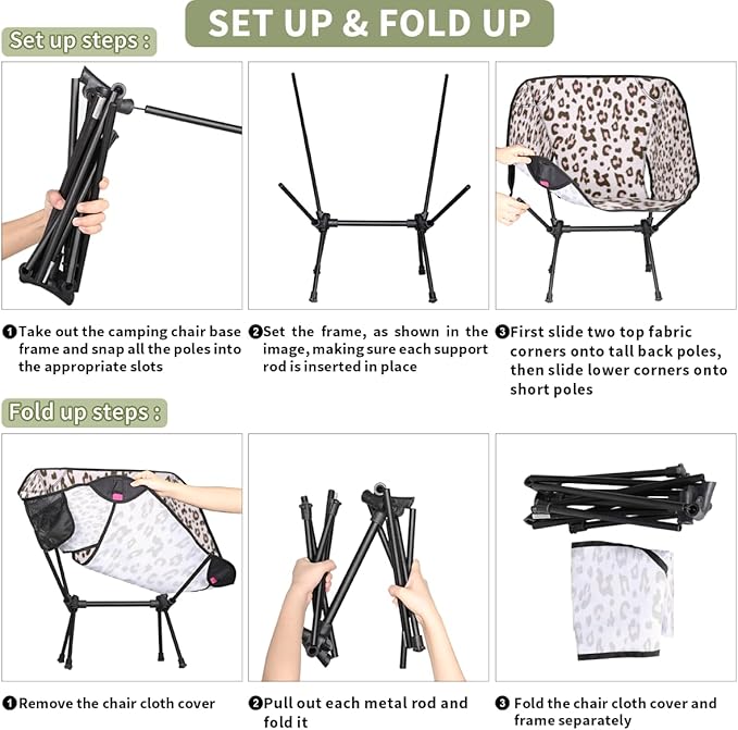 Beautiful Cheetah Skin Leopard Camping Chair Lightweight Portable Chairs for Adults Easy Installation Outdoor Foldable Camping Chair for Camping Fishing Hiking Picnic Beach