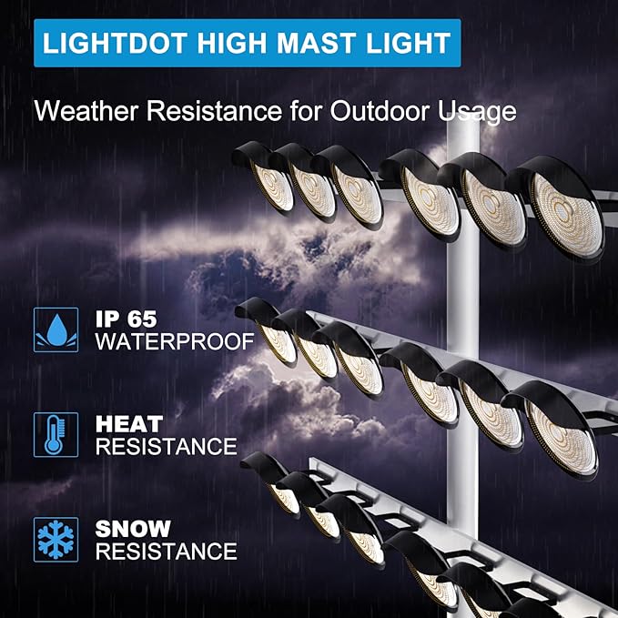 Lightdot 350W(400x1W Chip) Outdoor LED Stadium Lights 52500Lm (1400W Eqv.) LED High Mast Lights Outdoor AC100-277V IP65 Waterproof Sport Count Lights -4Pack