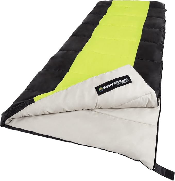 Outdoor Sleeping Bag - 2-Season Otter Tail Sleeping Bag with Carrying Bag - for Camping Sleepovers and Festivals by Wakeman (Neon Green)