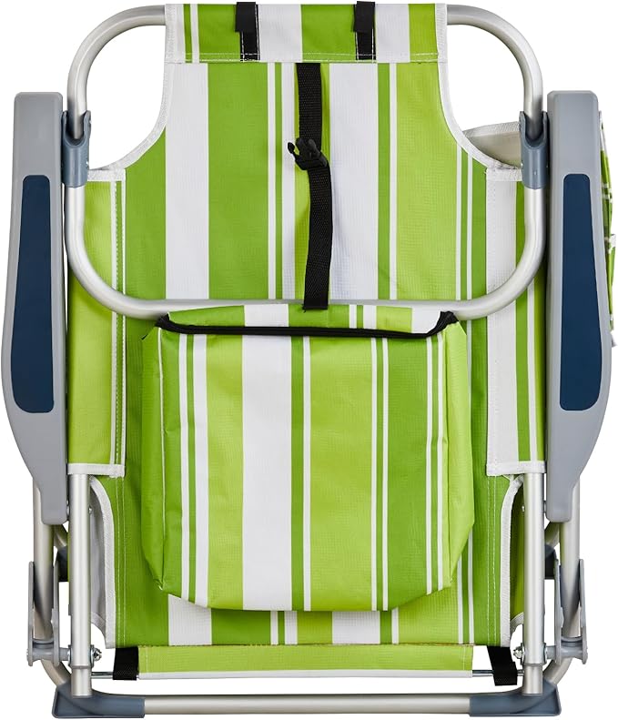 Folding Beach Chair for Adults5 Position Portable Backpack Foldable Lounge ChairCamping Chair with Headrest and Cup HolderCollapsible ChairsOutdoor Chair Capable of Bearing 220 lbsGreen Stripes