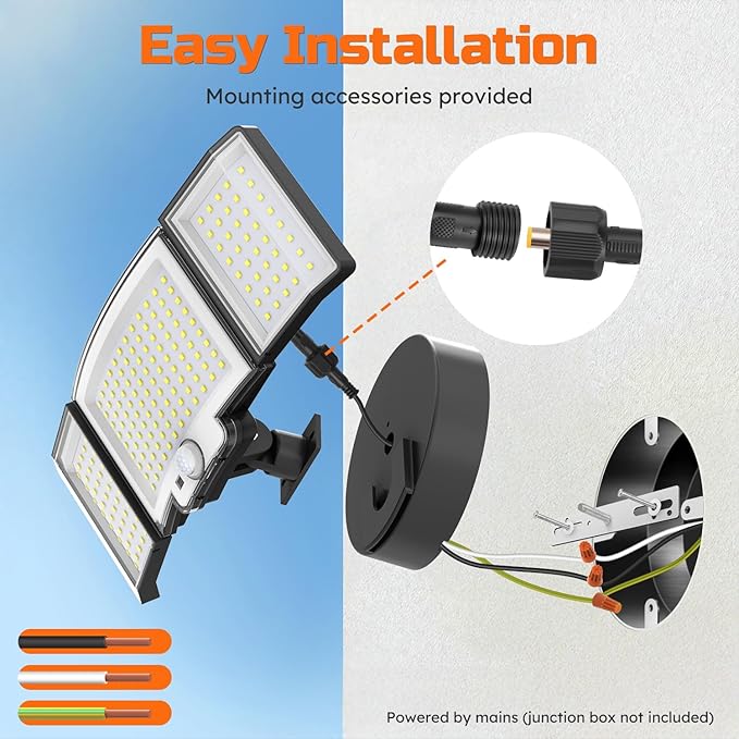 CLAONER 20W 3000LM LED Security Motion Sensor Outdoor Floodlights 6500K Daylight Remote Control 3 Modes Dusk to Dawn Waterproof 3 Heads Hardwired Flood Light for Driveway Garage Porch(2 Pack)