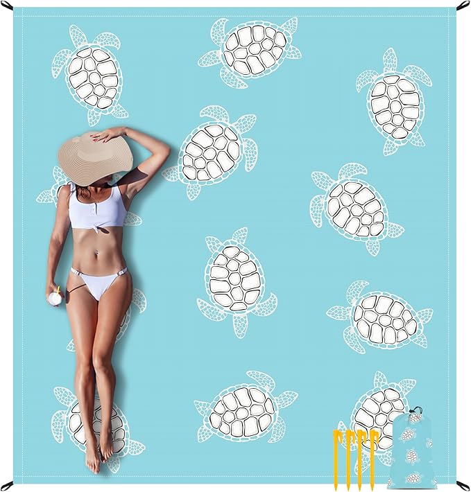 Beach Blanket Sandproof Baby Sea Turtle Beach Mat Sand Free Waterproof Large Picnic Blankets Lightweight Quick Drying &amp Portable Polyester Outdoor Blanket Seaside Essentials Must Have Accesorri