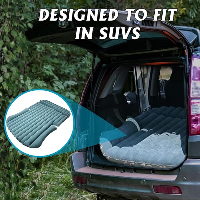 SUV Air Mattress Thickened and Double-Sided Flocking Travel Foldable Camping Bed for SUV Rear Seat and Trunk Camping Pickup Truck Bed Air Mattress 76x51x4.7Inch (White Blue)