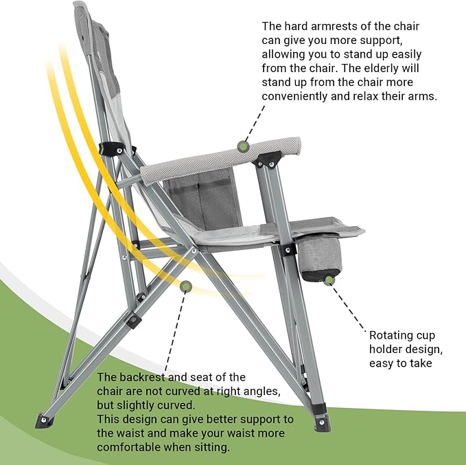 KingCamp Oversized Heavy Duty Outdoor Camp Lightweight Portable Lawn Chair Sturdy Steel Frame Supports 300 lbs with Cup Holder for Sports Fishing Picnic one Size Blue&ampGray
