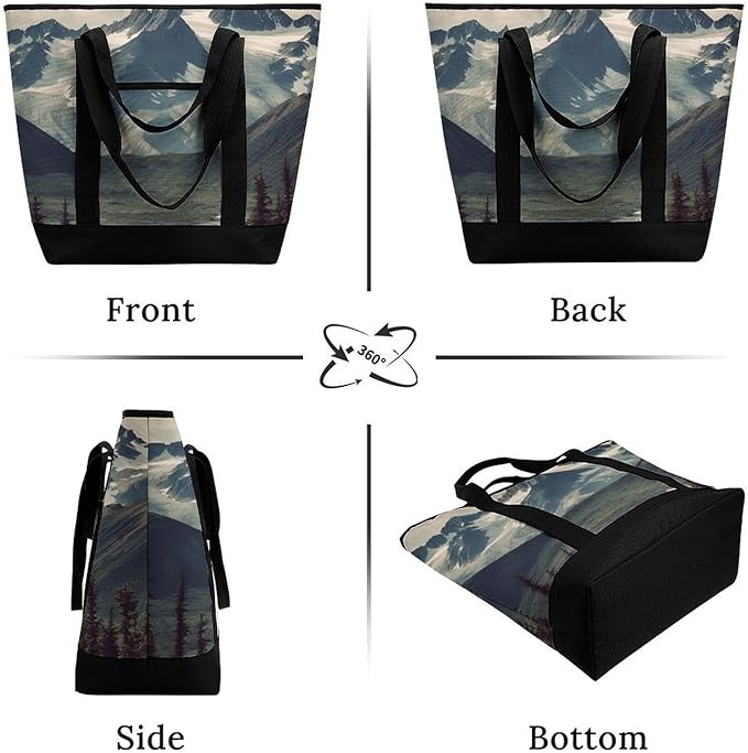 Insulated Shopping BagLarge Reusable Cooler Bags Alaska Mountains Printed Foldable Shopping BagTravel Waterproof Shoulder Bag