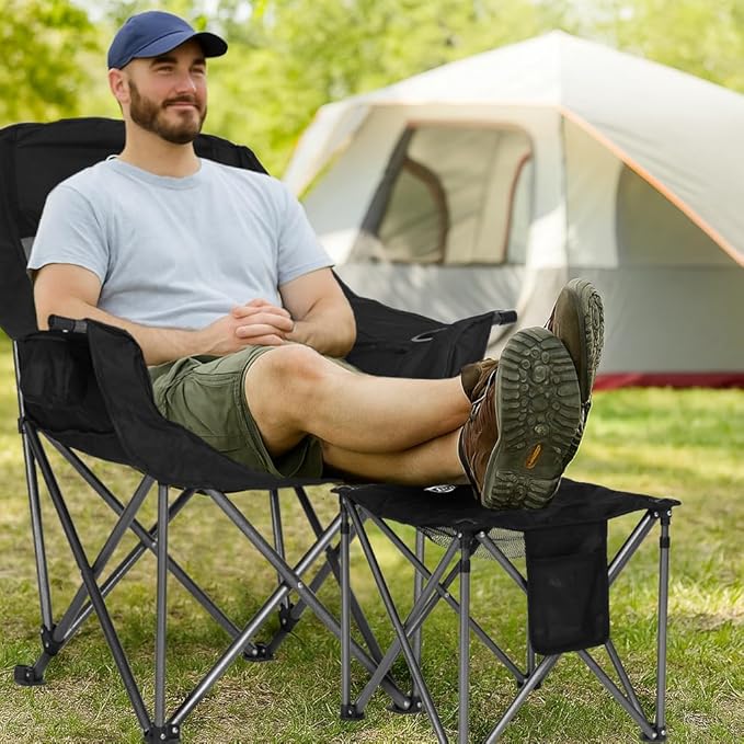 2 Pack Folding Oversized Camping Chair with Footrest Heavy Duty Camp Chair for Adults