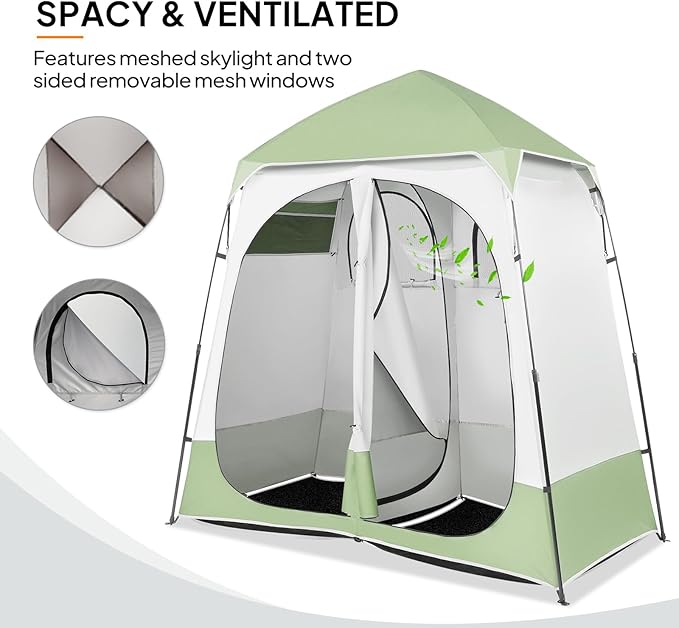 VINGLI 2 Room Shower Tent 7.5 FT Instant Pop Up Shelter with Carrying Bag Privacy Changing Room TentPerfect for Portable Toilet Camping Dressing Outdoor Indoor Easy Set Up