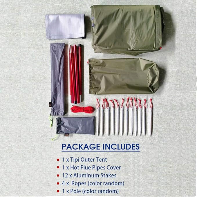 PRESELF 3 Person Lightweight Tipi Hot Tent with Fire Retardant Flue Pipes Window Teepee Tents for Family Team Outdoor Backpacking Camping Hiking