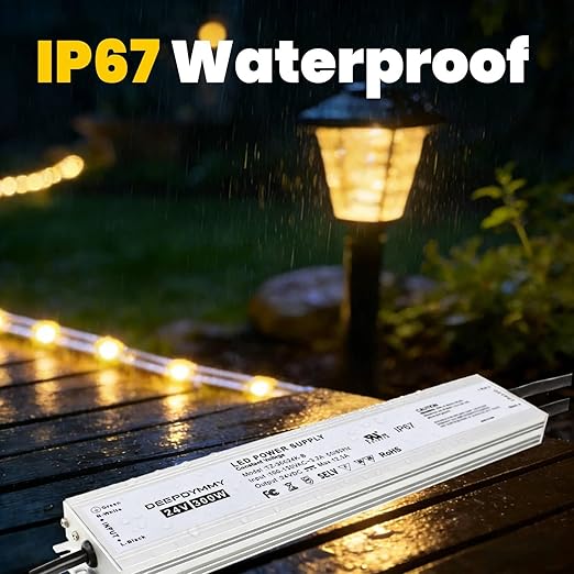 24V DC Power Supply 300W - Ultra Slim LED Driver Low Voltage Transformer with 3-Prong Plug &amp 3.3ft Cable IP67 Waterproof for LED Strip Lights Outdoor Lighting