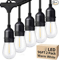 Lakumu Outdoor String Lights 96FT(48×2) Commercial Grade Heavy Duty Patio Lights with Dimmable S14 Shatterproof LED Bulbs Linkable Waterproof Bistro Lights for Outside Deck Backyard Cafe Market