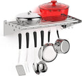 Floating Shelves for Wall NSF Commercial Wall Shelf 12 x 24 Shelf Pot Rack with Backsplash &amp 10 Hooks Stainless Steel Floating Shelves for Hanging Pots Pans Cookware