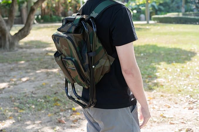 Backpack Cooler Chair Portable Fishing Chair Folding Seat 400 LBS Large Capacity Camouflage Bag Outdoor Gear Camping Stool for Travel Beach Hiking Picnic