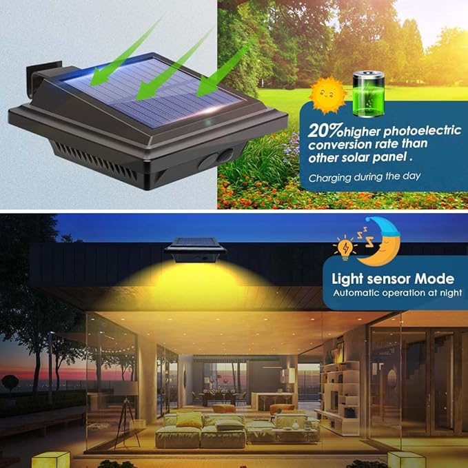 Gutter Lights 40 LED Solar Patio Decor Lights - Deck Fence Wall Backyard Porch Pool Step Lights (4Pack - Black Warm White Light)