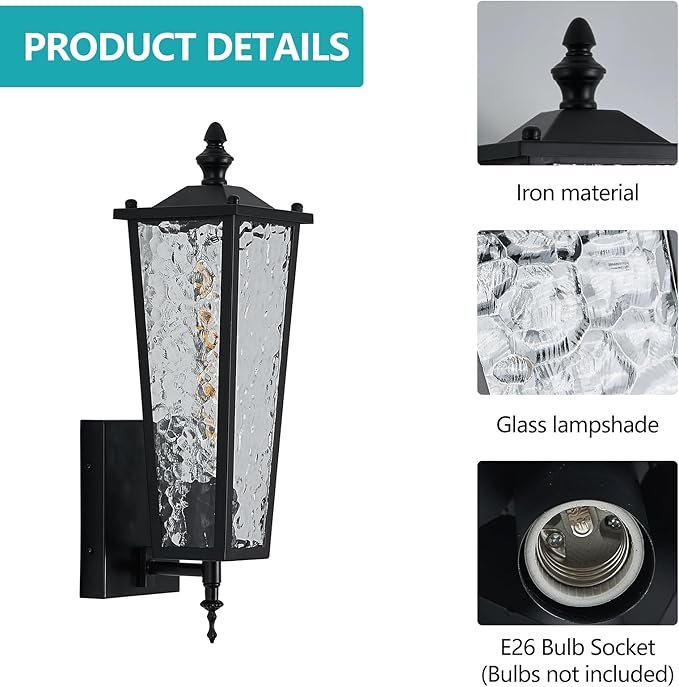 2-Pack Outdoor Wall Light Black Exterior Lighting Fixture with E26 Sockets &amp Clear Glass 17.7in Waterproof Porch Wall Lanterns for GaragePatioFront DoorHouse