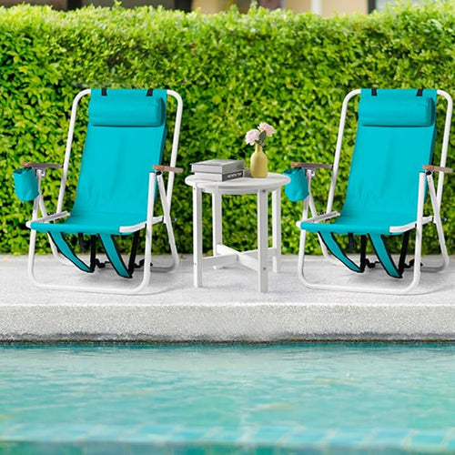1Pcs Folding Beach Chair Set for Adults4 Position Portable Backpack Foldable Camping Chair with Headrest Cup Holder and Wooden ArmrestsAdjustable high Beach Lounge Chairs for Outdoor (1PcsLightBlue)