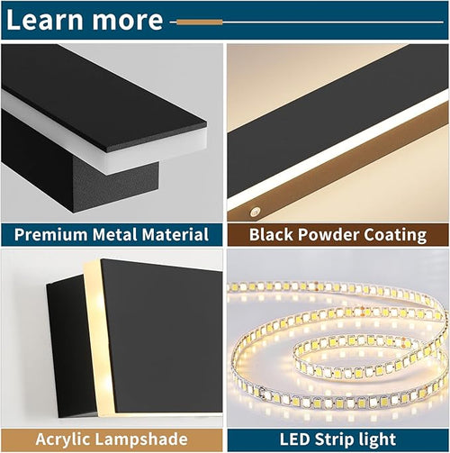 2 Pack 39.3inch Modern Outdoor Wall Sconce 3 CCT 3000K/4500K/6000K IP65 Waterproof Long Strip Exterior Light 36W Black Outside Garden Lighting for Porch Patio Fence Yard