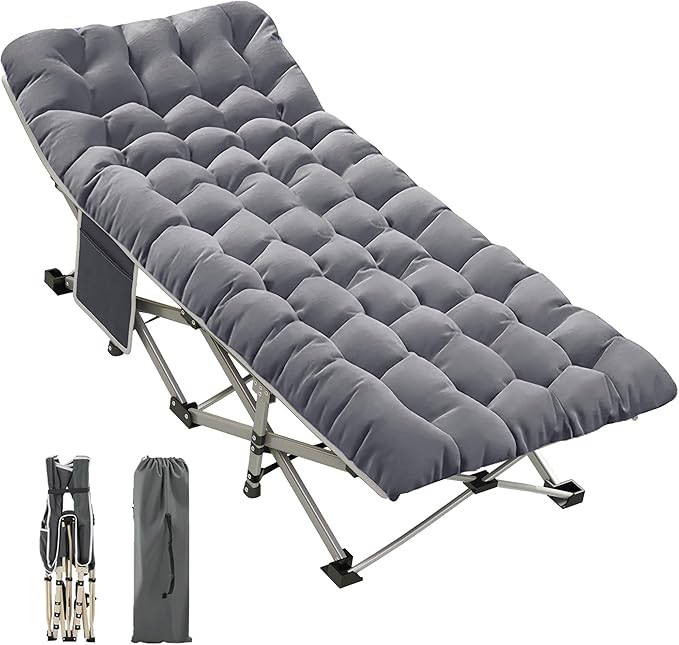 Camping Cot Bed for Adults Portable Sleeping Cots with Mattress Folding Fold Away Guest Bed Cot with Carrying Bag for Home Office Nap Indoor Outdoor (Grey)