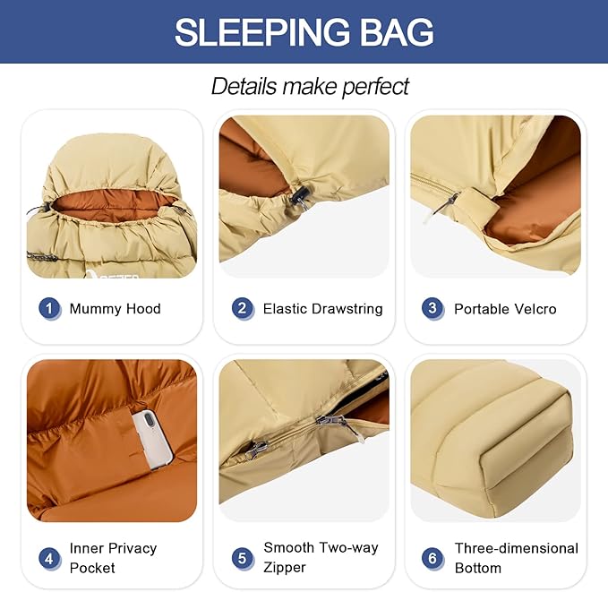 Ultralight Down Sleeping Bag for Adults with 600 Fill Power Compact Sleeping Bag for Backpacking Hiking and Camping