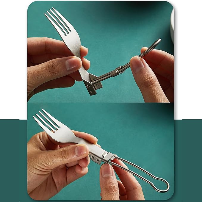 Folding Travel Camping Cutlery Set Portable Utensil Light Weight Metal Fork Spoon Chopsticks Flatware Dishwasher Safe Portable Camping Cutlery Set for Outdoor Dining Travel Hikings