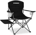 FUNDANGO Folding Padded Camping Chair Portable Outdoor Full Back Lawn Arm Chair with Side Table Cup Holder Side Pocket for Garden Picnic BBQ with Carry Bag Support 300LBS