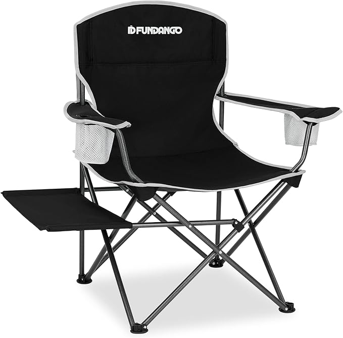 FUNDANGO Folding Padded Camping Chair Portable Outdoor Full Back Lawn Arm Chair with Side Table Cup Holder Side Pocket for Garden Picnic BBQ with Carry Bag Support 300LBS