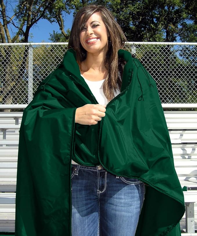 Ultimate SportsWrap - PATENTED - The Only WEARABLE Weatherproof/Stadium/Picnic/Sports Blanket complete with Upper and Lower Zippers Lined &amp Adjustable Hood and Inside Hand Warmers 70 X 58