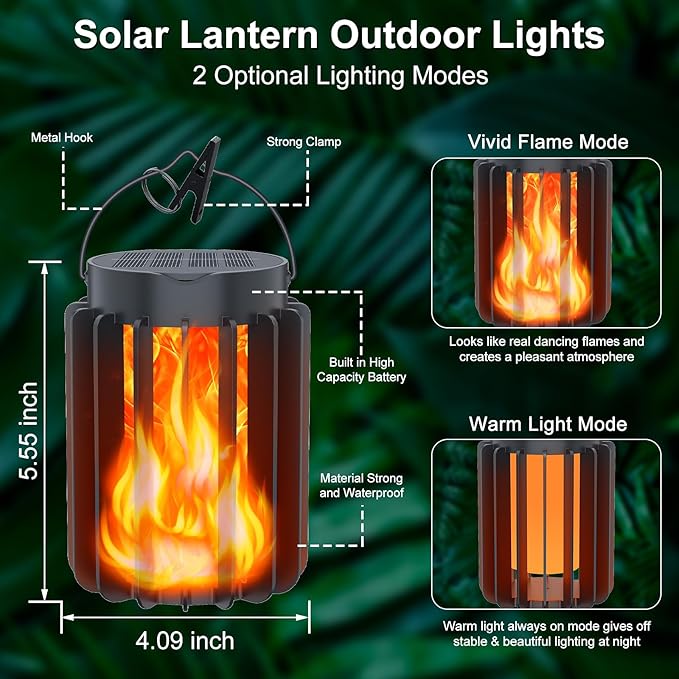 Solar Lantern Outdoor Lights 4 Pack Upgraded Flickering Flame Solar Lanterns Lights Outdoor Waterproof Hanging Lantern Decorative Solar Powered Lanterns for Yard Patio Path Garden Decor