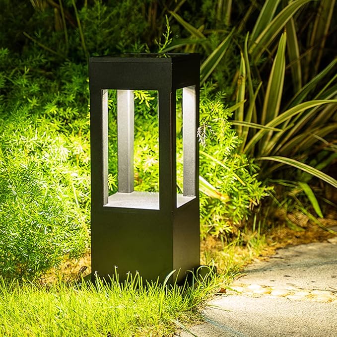 SLAWA Modern Outdoor Post Light Fixture LED Outdoor Column Lights with Aluminum housing IP55 Waterproof Square Pillar Lights Outdoor External Lawn Bollard Lantern for Porch Garden Front Yard