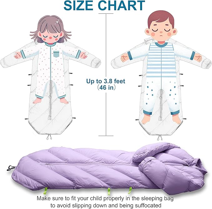Walkable Toddler Sleeping Bags for Kids Boys Girls (2T-4T) - Puffy Camping Sleeping Sack for Indoor Outdoor Travel Sleepover Slumber Party (up to 46 in)- Machine Washable Lightweight