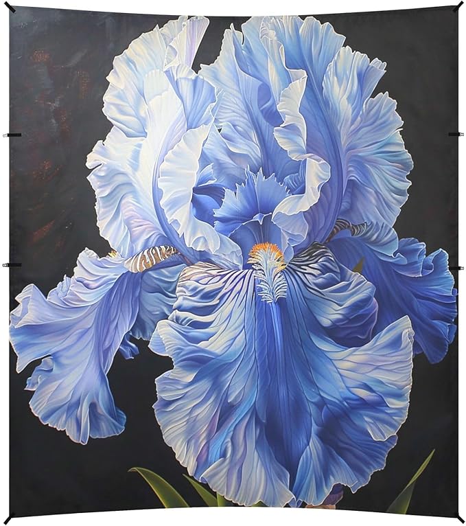 ALAZA Blue Iris Flower Painting Beach Tent Sun Shelter UPF50+ Protection Beach Shade Canopy w/ 4 Sandbags for Outdoor Camping Fishing Backyard Fun Picnic 10x9 ft
