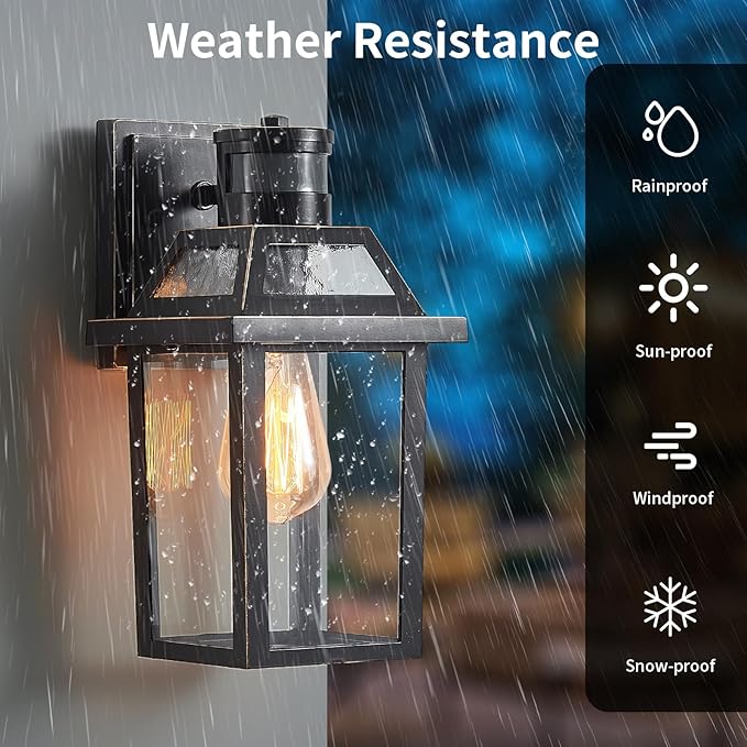 Motion Sensor Outdoor Wall Lights Porch Light Outdoor 3 Lighting Modes Dusk to Dawn Exterior Light Fixture Waterproof Outside Lights for House Front Door Patio Garage 1 Pack (Black)