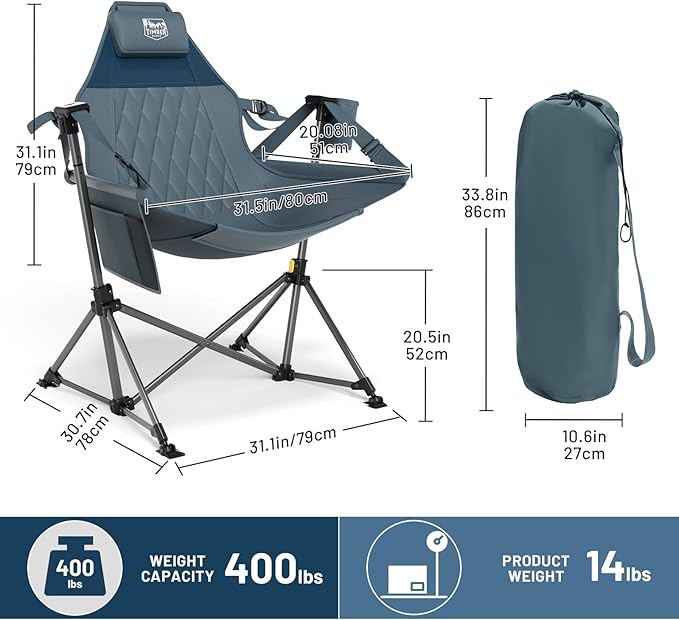 TIMBER RIDGE Hammock Camping Chair Oversized Swinging Hammock Chair with Adjustable Back and Seat for Outdoor Lawn Sports Supports 400lbs Blue