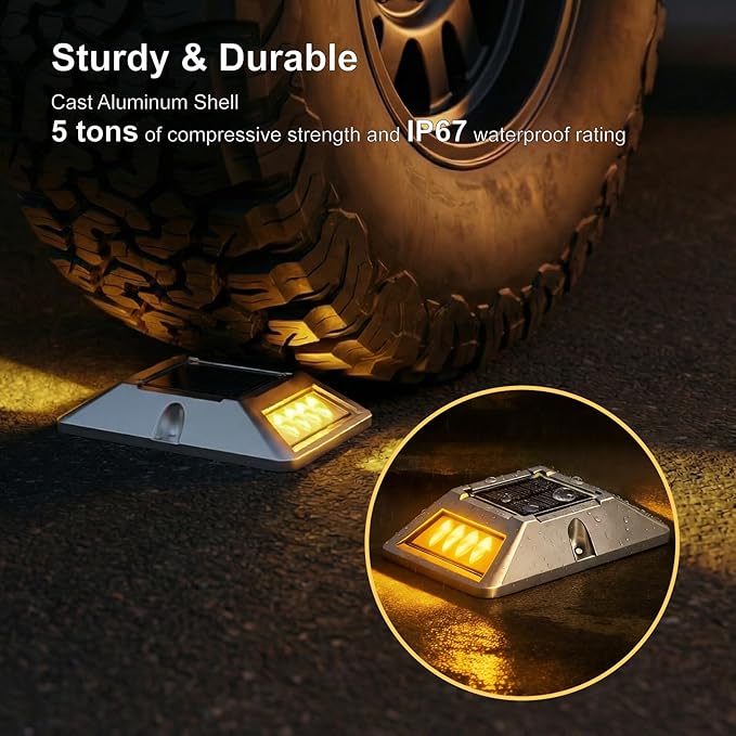 Solar Deck Lights 12 Pack 2 Colors Driveway Lights Solar Powered IP67 Waterproof Aluminum LED Outdoor Marker Solar Lights for Driveway Garage Pathway Stairs Lake Yard(White/Yellow)